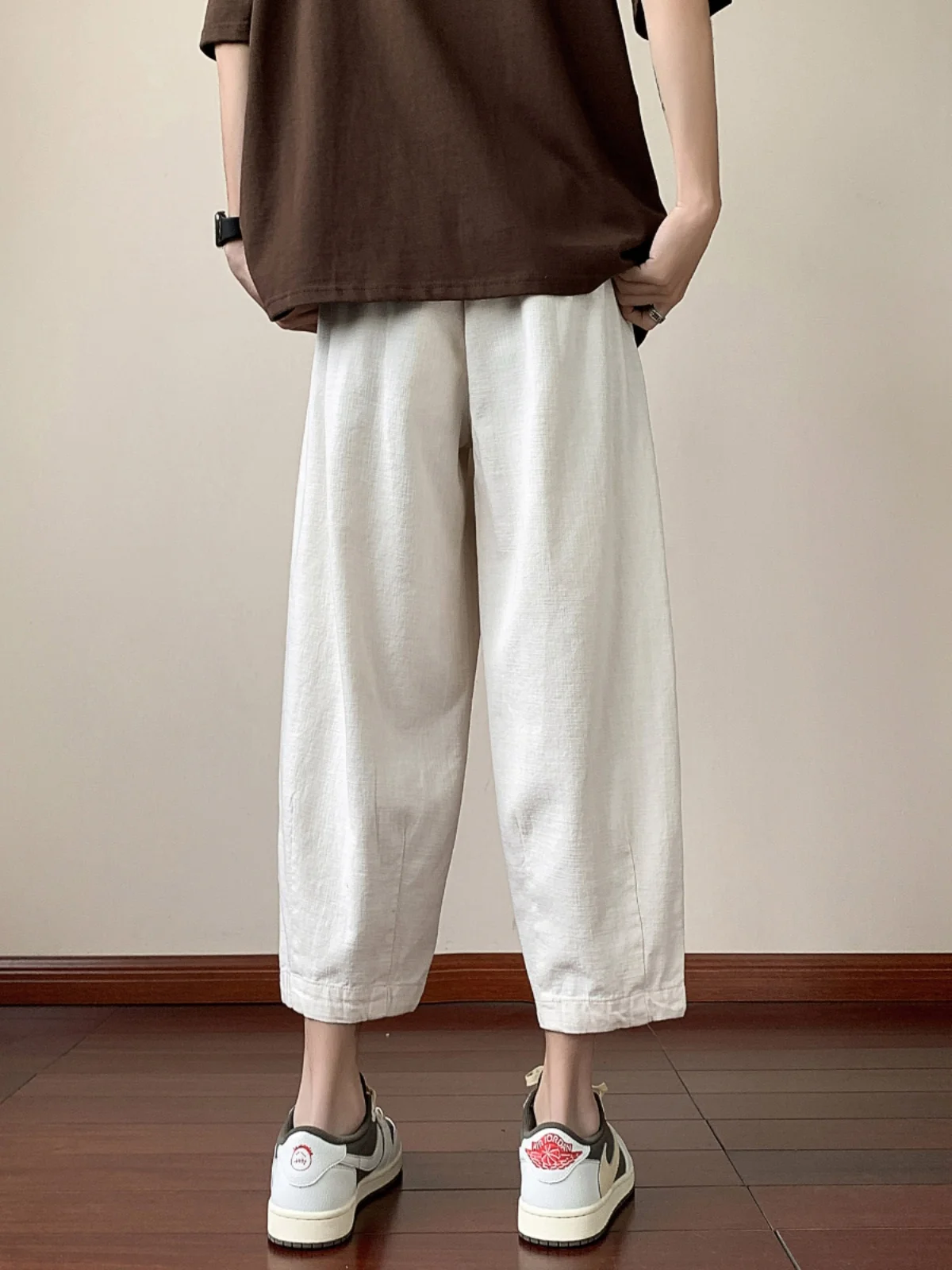 

Summer Casual Loose Men's Light Weight Cotton Linen Pants Nine Points Eighteen Inches Thin Cotton Linen Trousers Breathable