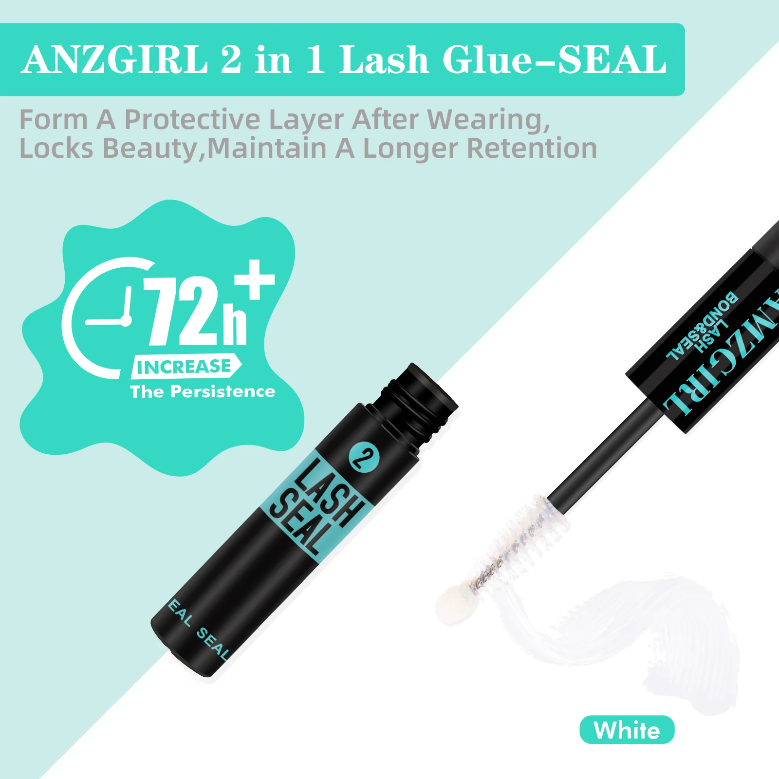 Amzgirl 10ml Eyelash Glue 2 in 1 Bond and Seal Waterproof Long Lasting 72 Hours Black Cluster Lash Glue + Lash Seal