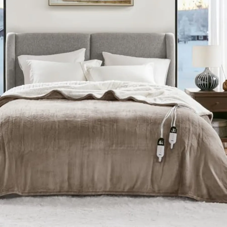 

Electric Heated Blanket Queen Size with Dual Control - Soft Flannel Heating Blankets with 6 Heat Settings Auto Shut-Off Overhea