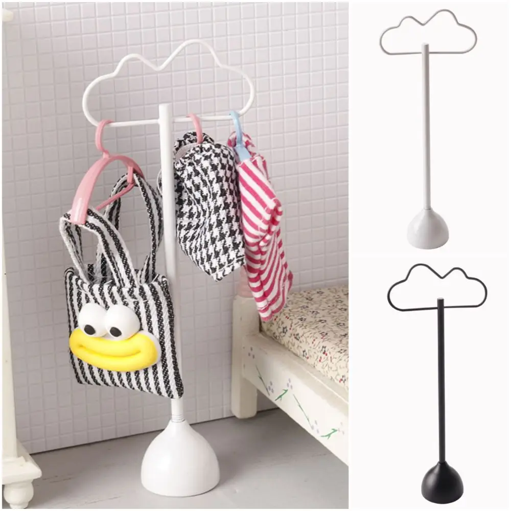 Creative 1:12 Clothes Rack Iron Dolls Accessories House Hatstand Playing House Black White Mini Cloth Organizer Gift