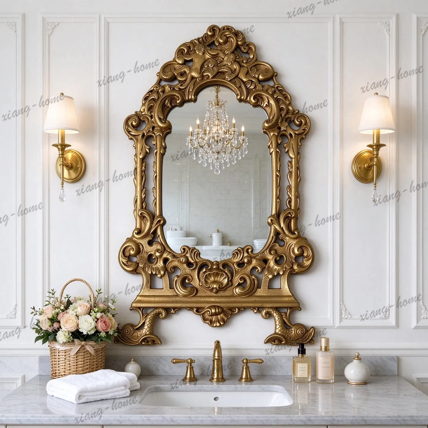 PG French carved decorative mirror American living room luxury European bathroom dressing bathroom mirror