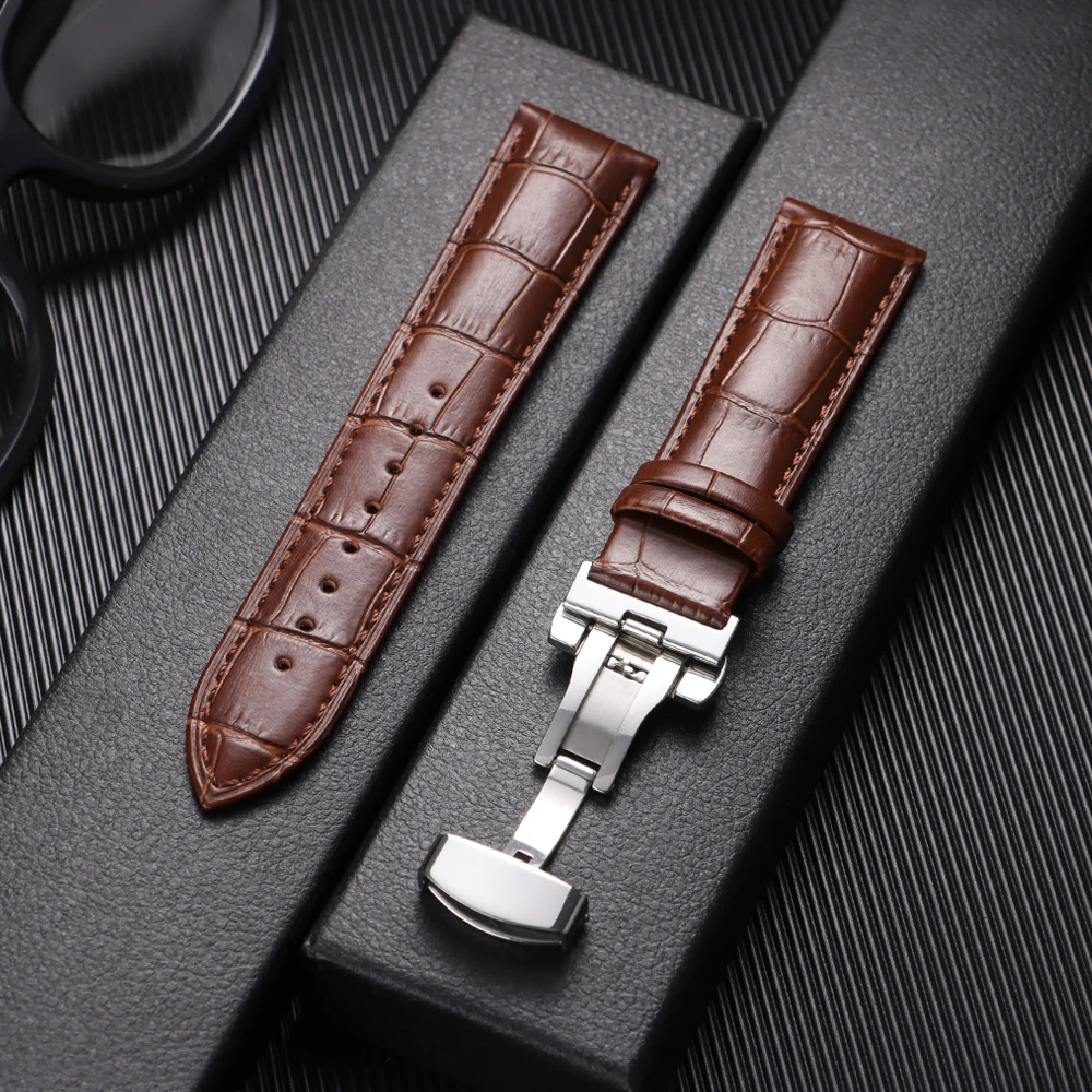 

Genuine Cowhide Watchband 18mm Bracelet for Women Men Black Brown Cowhide Strap Extended Wrist Band