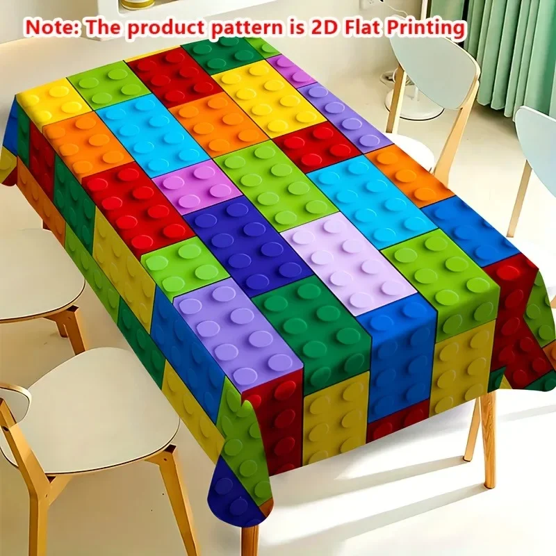 One rectangular tablecloth, printed using 2D flat printing technology, featuring a colorful design of building blocks.xzj