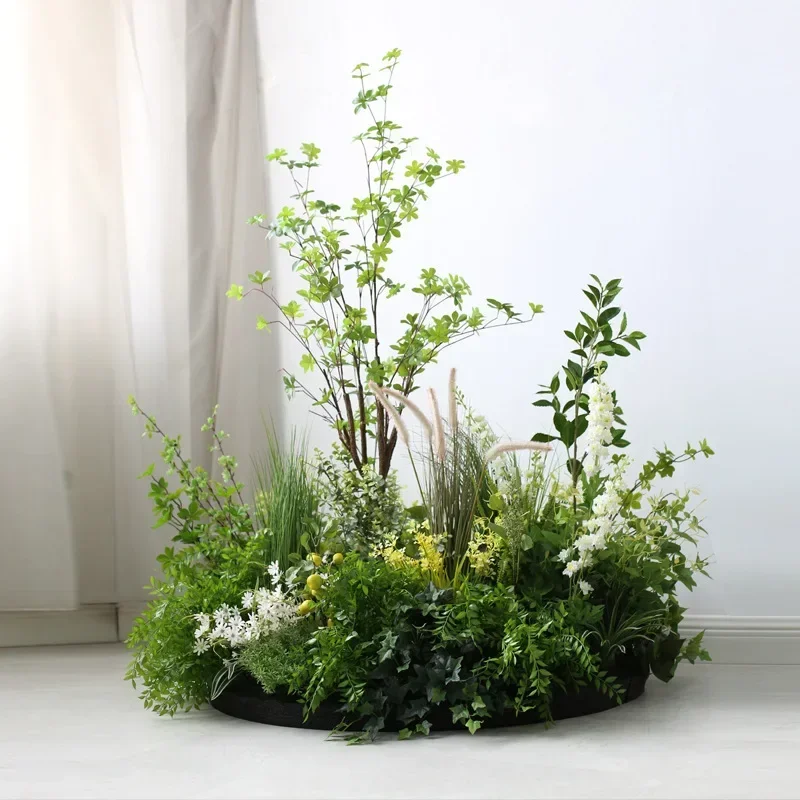 Simulated plant set Garden scene Floor-to-ceiling fake green plant Staircase window Landscape interior