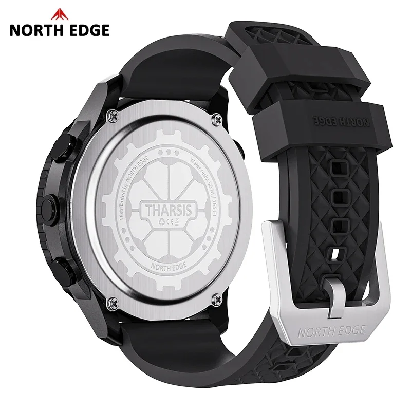 NORTH EDGE THARSIS Men's Carbon Fiber Watch, 50M Waterproof Outdoor Hiking Sports Watch with Altimeter, Barometer & Luminous Dia