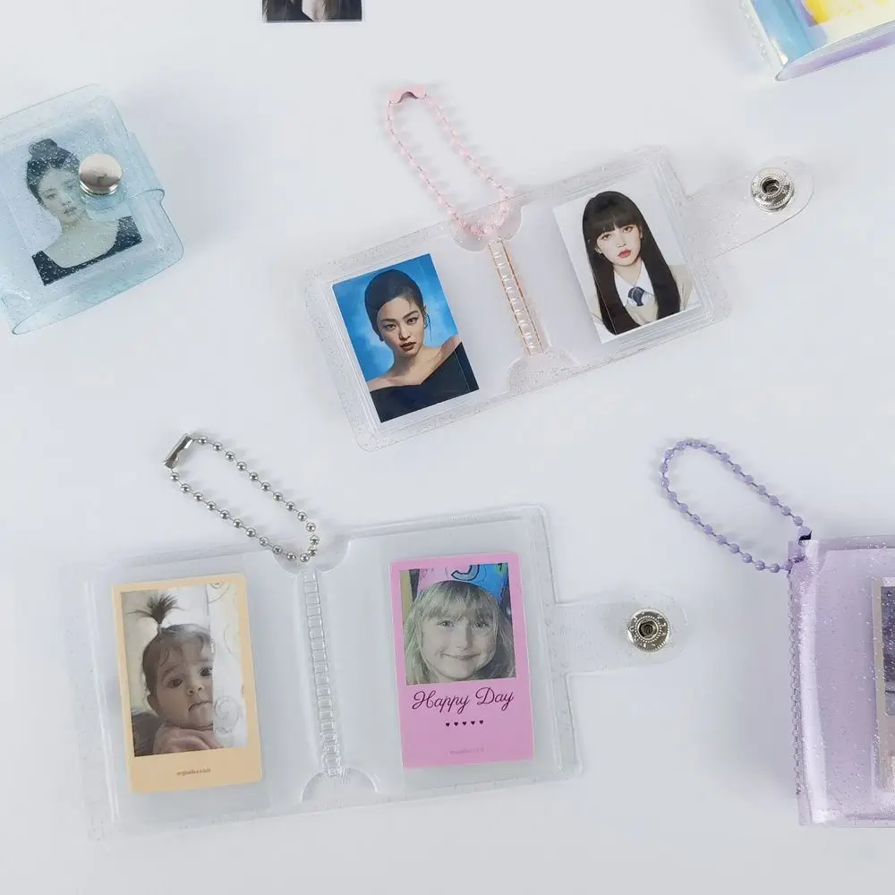 1/2inch Mini Photo Album With Keychain Simple Storage Photo Card Holder Snap Button Design DIY Portable Pocket Album