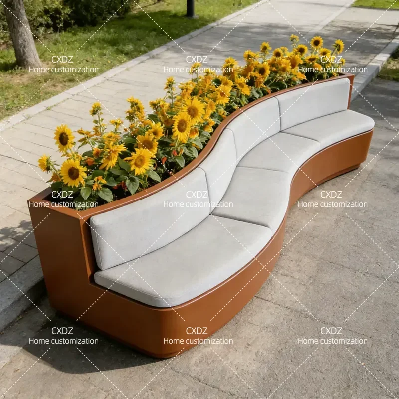 Outdoor Flower Box Sofa Seat Stool Modern Minimalist Soft Cushion Courtyard Multi-functional Leisure Bench with Backrest