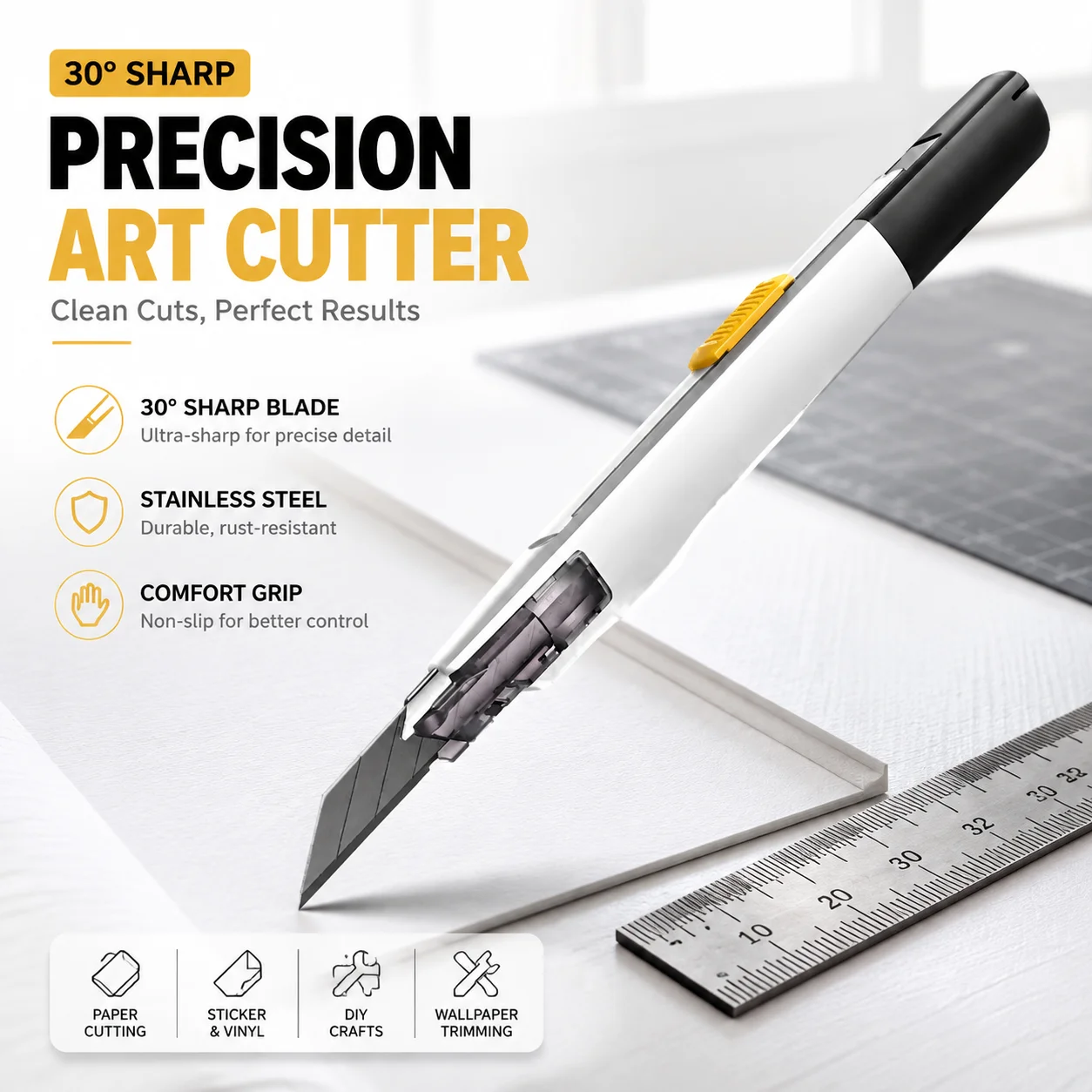 Mini 30 Degree Sharp Art Cutter, Stainless Steel Precision Paper Trimmer, Wallpaper Craft Knife for Sticker Cutting DIY