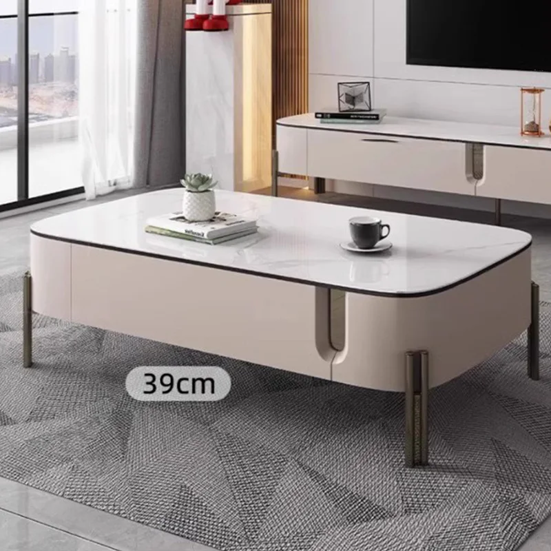Compact Coffee Table for Living Room White Home Interior Table Modern Minimalist Center Table with Hidden Double Storage Drawers