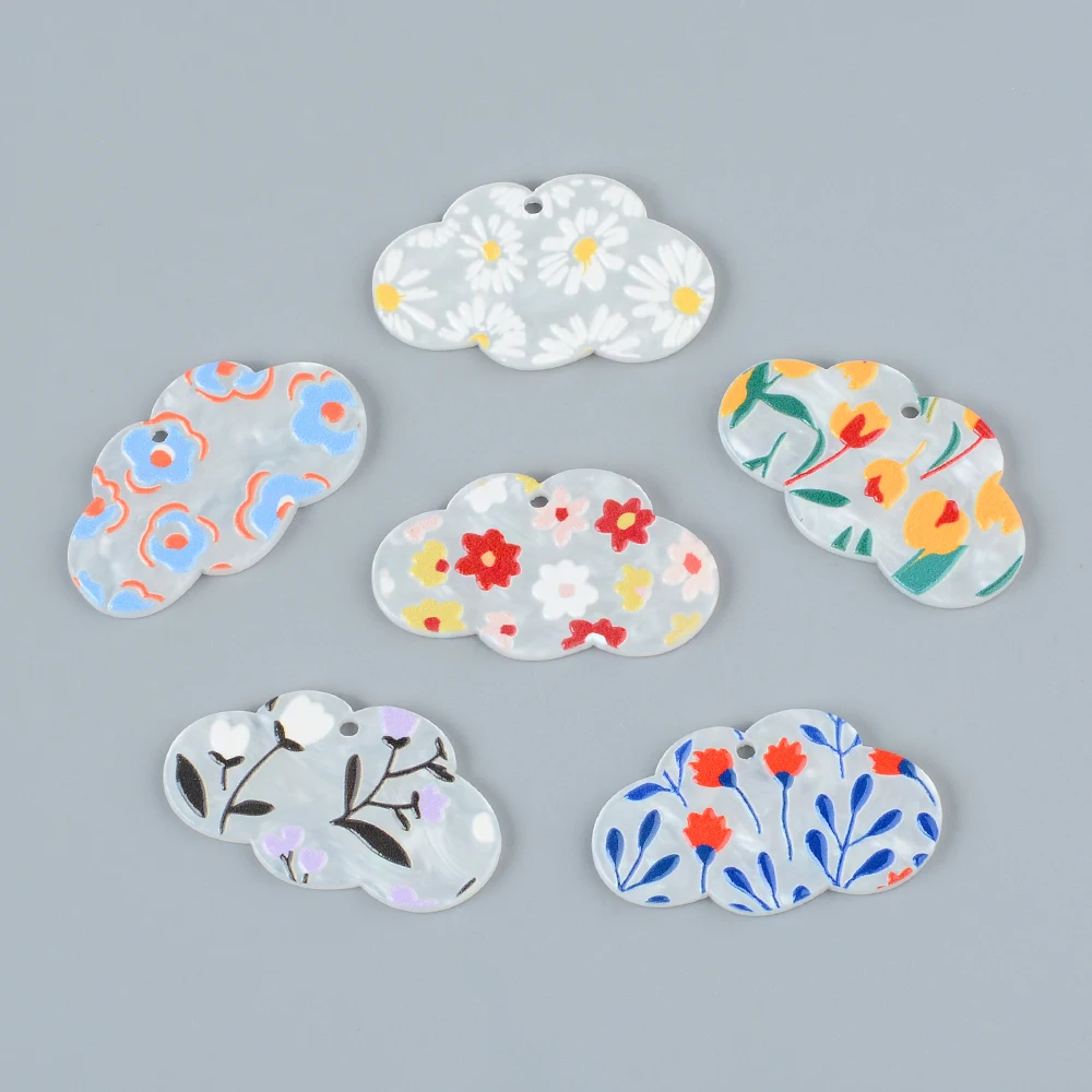 6pcs/lot Cute Flower Cloud Shaped Acrylic Pendant Jewelry Accessory Handmade Connector DIY Earrings Component for Women Men