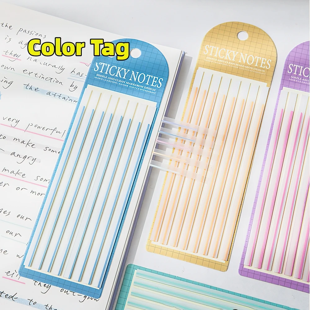 1pcs Macaron Color Sticky Strips 160 Sheets Fluorescent PET Transparent Memo Pad Index Stickers Office A7400