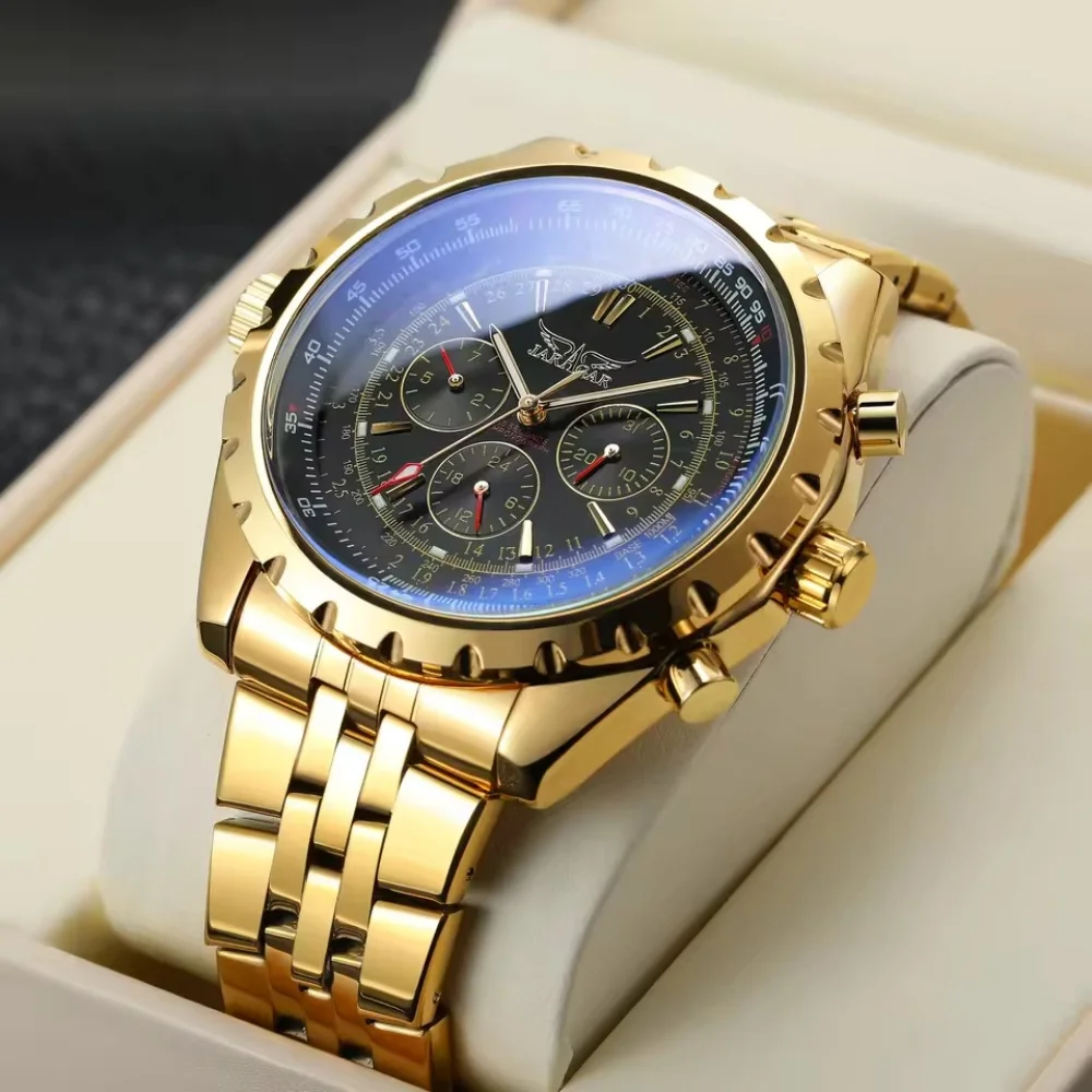 

Luxury Mechanical Watch for Men, Pilot Series Wristwatch, Steel Band, Luminous, Waterproof, Skeleton Automatic Mechanical Watch, Business, Sports, Casual, Fashion Dress Watch, Multifunctional Dial, High-Quality Men's Watch, Excellent Gift Choice