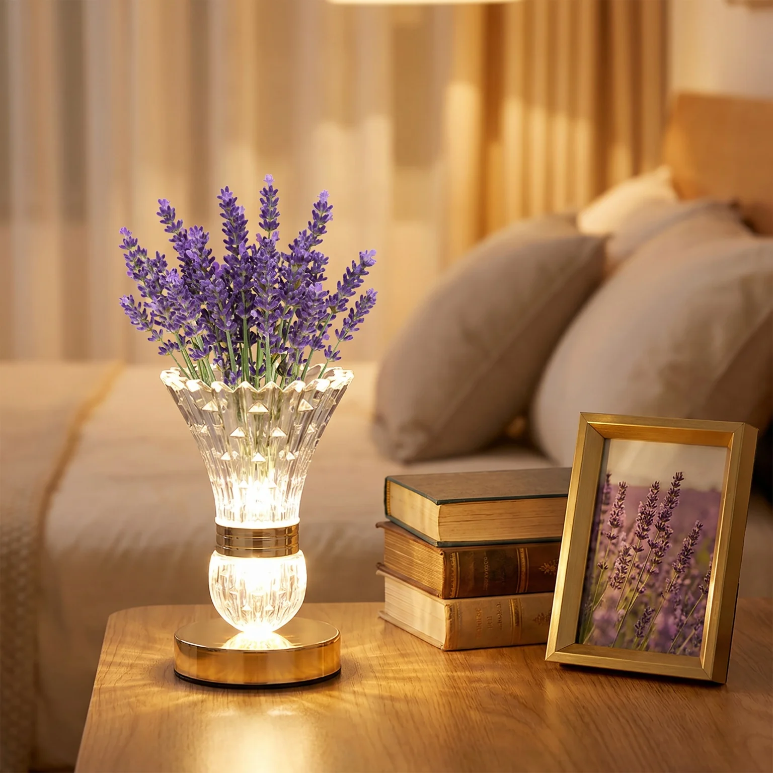 Multi-purpose Crystal Vase LED Table Lamp, One Touch Switch Warm Glow Nightstand Lamp, Built-in Battery Operated Crystal Decor Lamp, Elegant Home Bedroom Ambient Lighting, Romantic Desktop Decoration, Ideal Birthday Wedding Holiday Gift Lamp