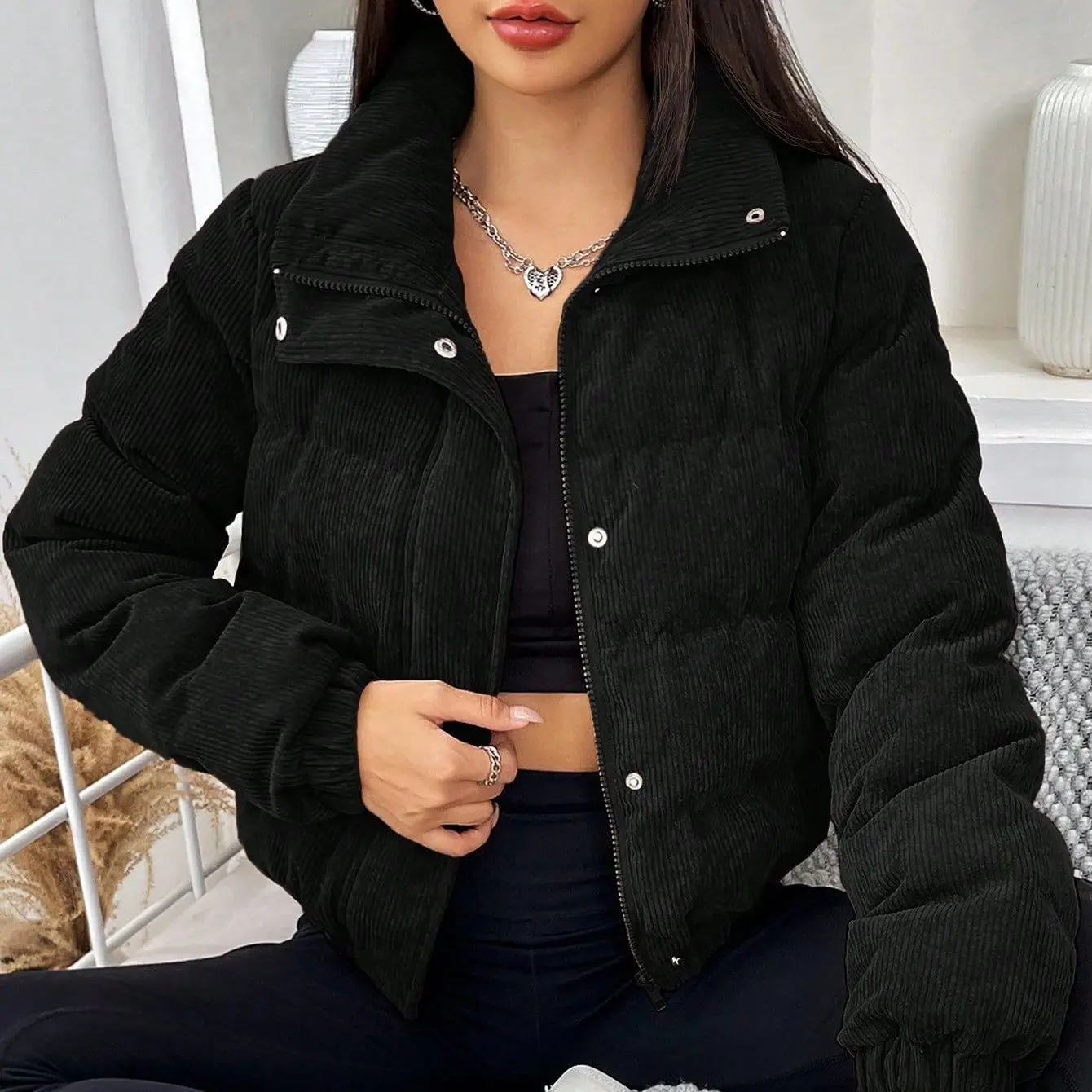 2025 Autumn New Zipper Corduroy Cotton Robe Women's Zipper Cotton Robe