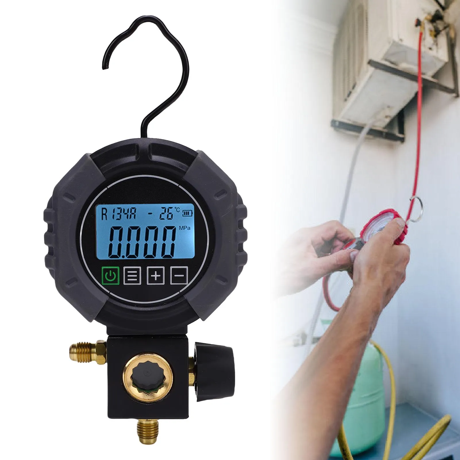 Digital Single Manifold Gauge HVAC Refrigeration Pressure Tester AC Refrigerant Manifold Meter for Diagnostic Maintenance Tool
