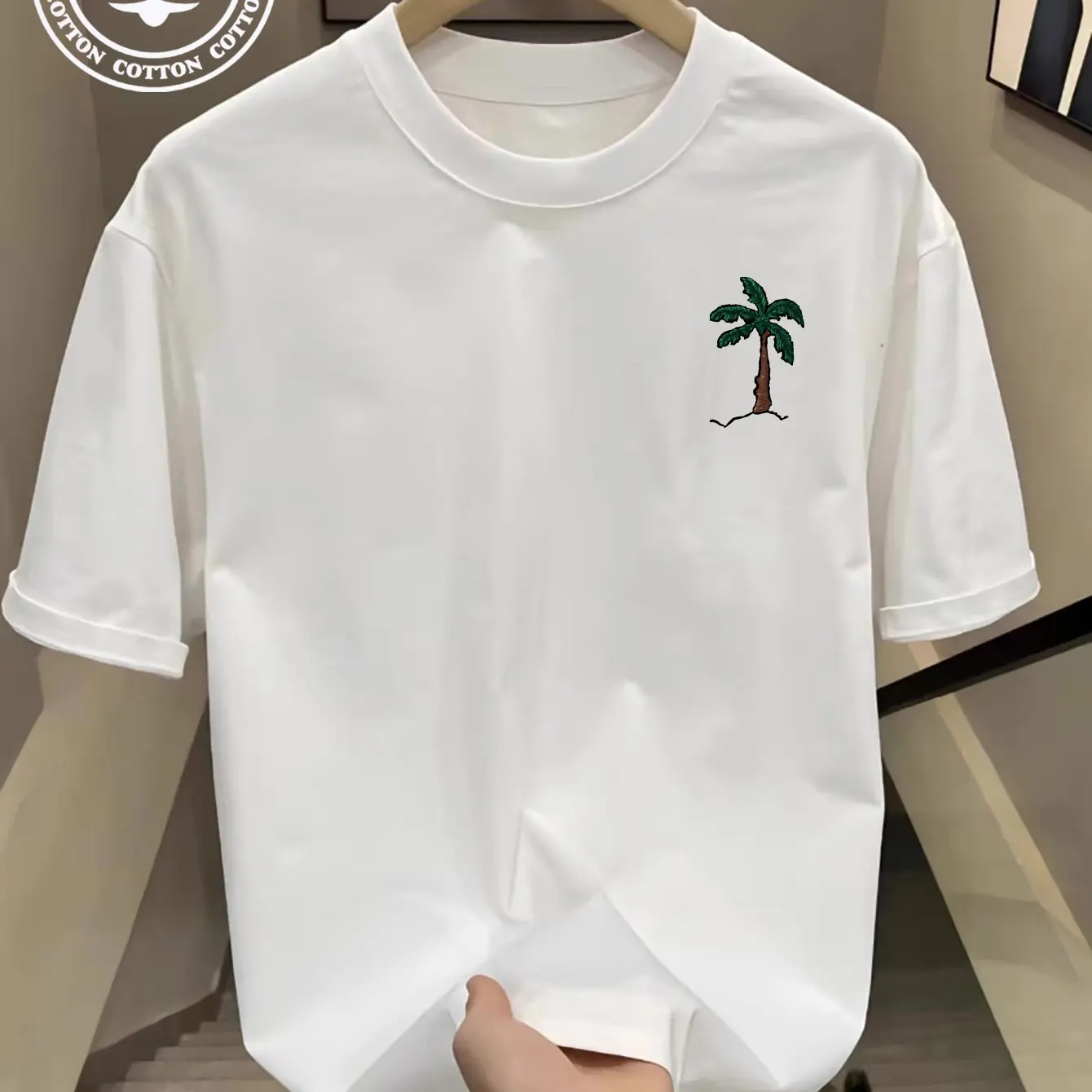Men Cotton T-shirt Soft Breathable Crew Neck T-shirt Minimalist Holiday Essential Everyday Casual Shirt Summer Top