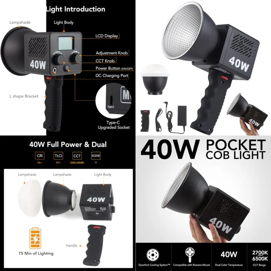 

LED Video Light Protable Mini COB LED Bi-Color 2500-8500K CRI≥95 TLCI≥97 Built-in 3400mAh Battery Photo Studio Lights Vlog Shoo