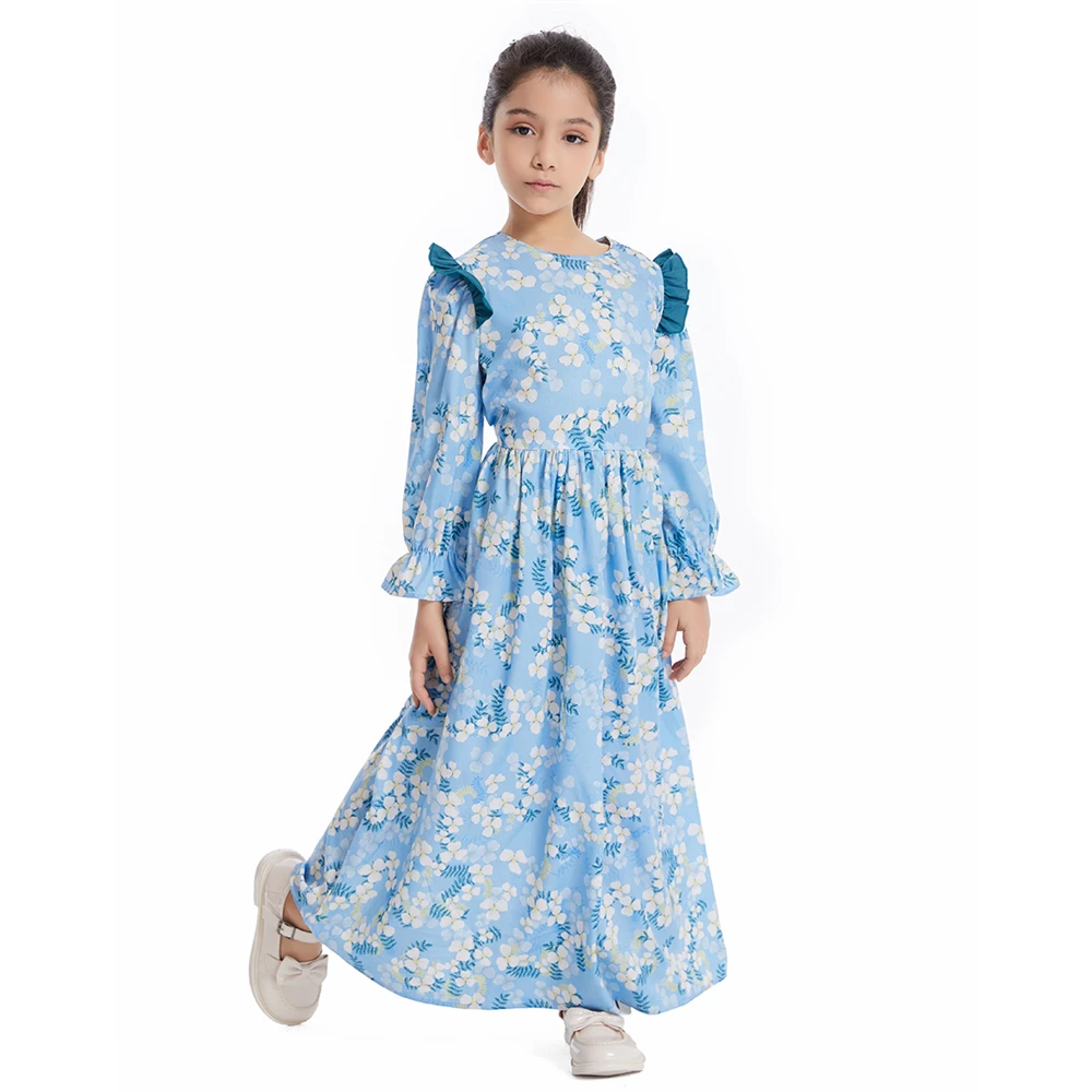 Ramadan Fashion Muslim Children Abaya Print Girls Maxi Dress Long Robe Gown Kids Eid Kaftan Middle East Arab Islamic Clothing