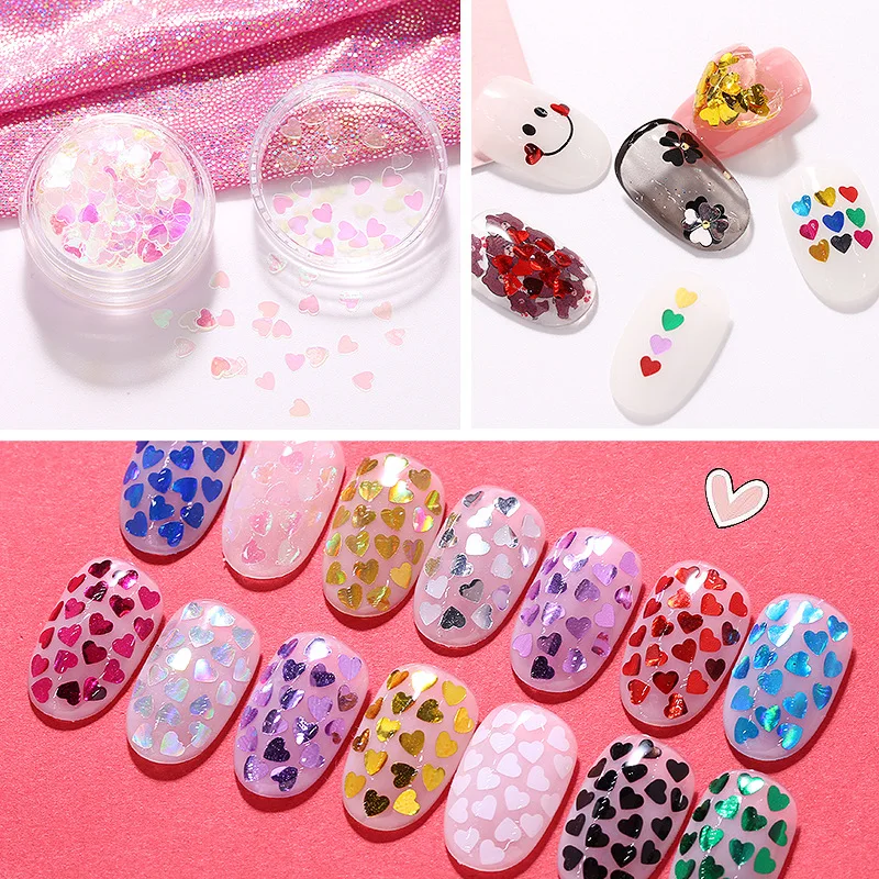PrettyG 1 Box 3mm Hearts Love Glitter Shape Holographic Sequins Valentine's Day For DIY Resin Nails Art Decorations Accessories