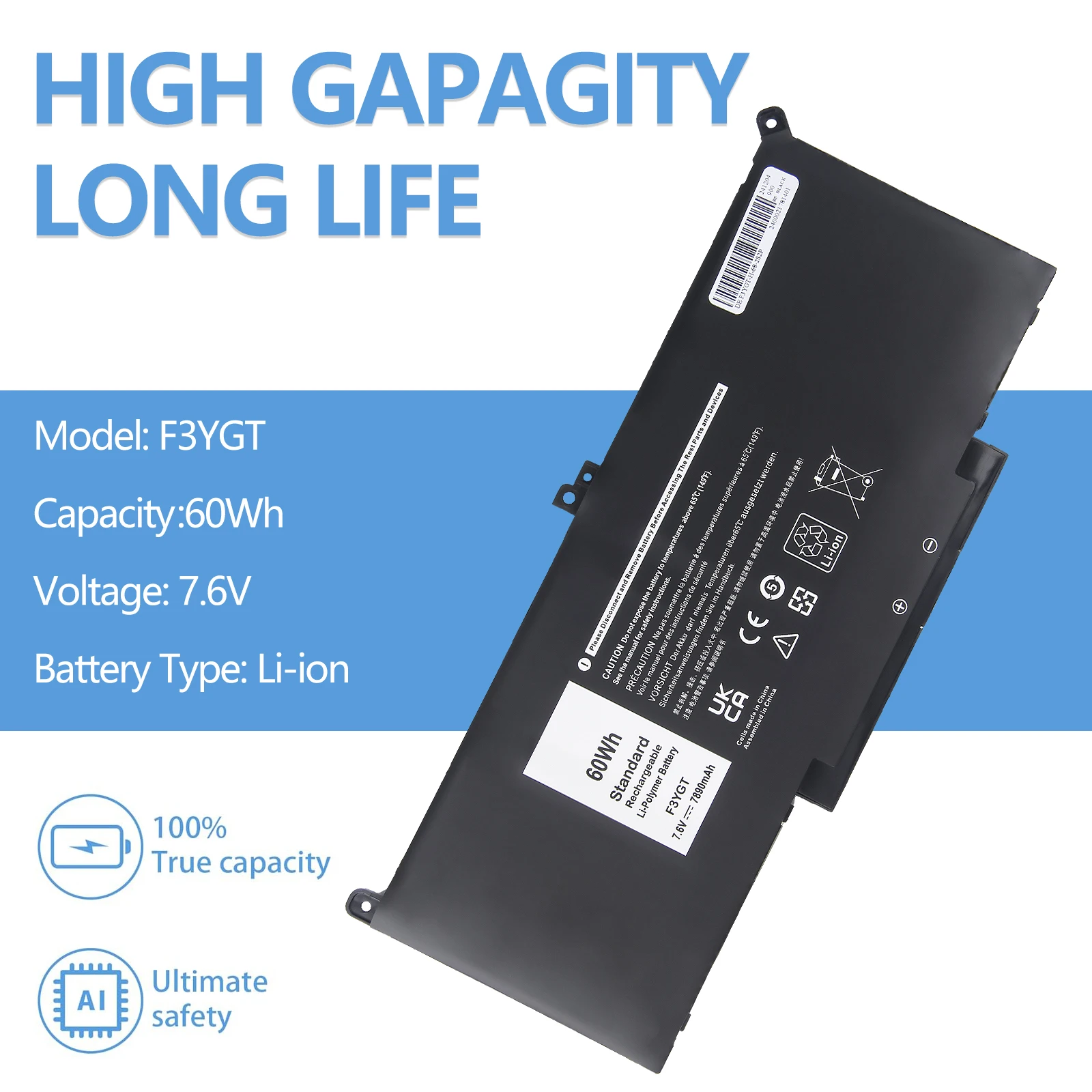 Neue F3YGT für Dell Batterie Latitude 7480 12 13 7000 7280 7290 E7280E7290 E7380 E7390 7000 7380 7390 7480 7490 2X39G 7,6 v/7890 mAh – Detail 2