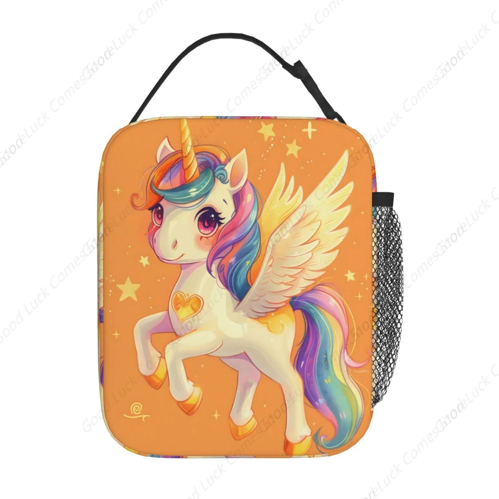 Fantasy Unicorn Lunch Box,Insulated Lunchbox,Star and Orange Background Bags,Reusable Cooler Lunchbag for Picnic,Travel,Office