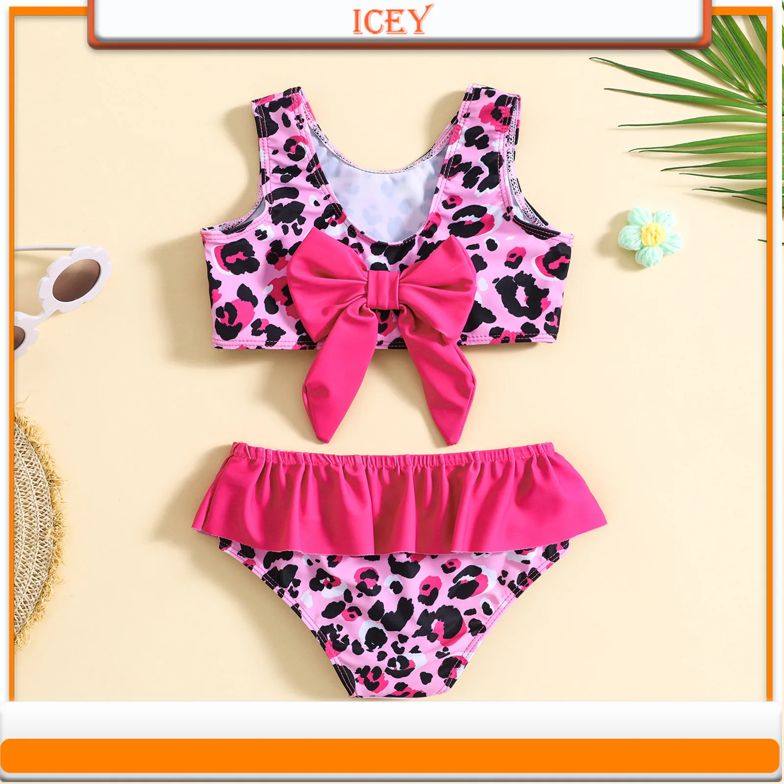 Children's Leopard Print Split Butterfly Swimsuit Set for Girls and Baby Girls