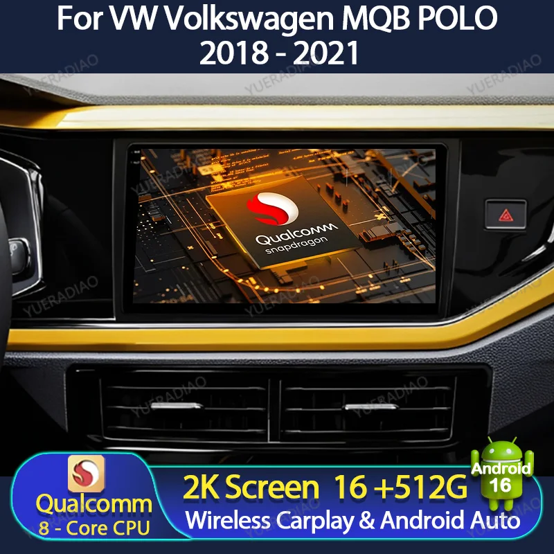 Radio para Auto Android 16 para VW Volkswagen MQB POLO VI Jetta MK7 T6 Bora, Carplay, Reproductor Multimedia Estéreo para Auto, Reproductor de Video 2K QLED