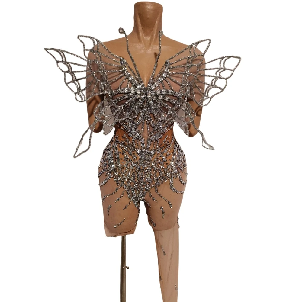 

Sparkly Butterfly Wings Rhinestones Jumpsuit for Women Sexy Photo Shoot Wear Party Show Performance Costume Birthday Outfit
