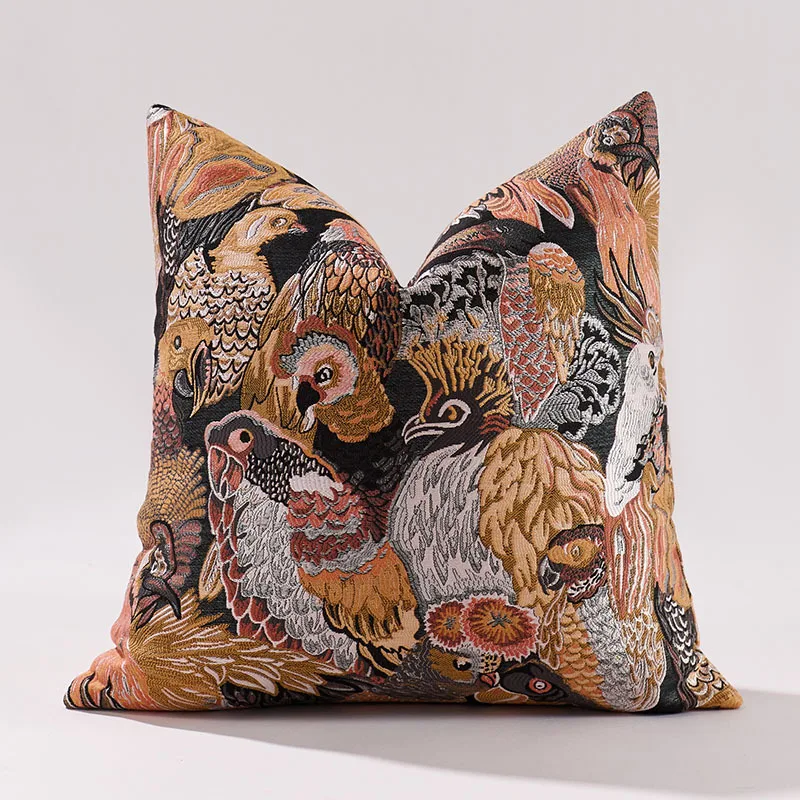 

American Retro Orange Cushion Cover Jacquard Animal Parrot Decorative Pillowcase for Sofa Living Room Home Decor Pillow Cover