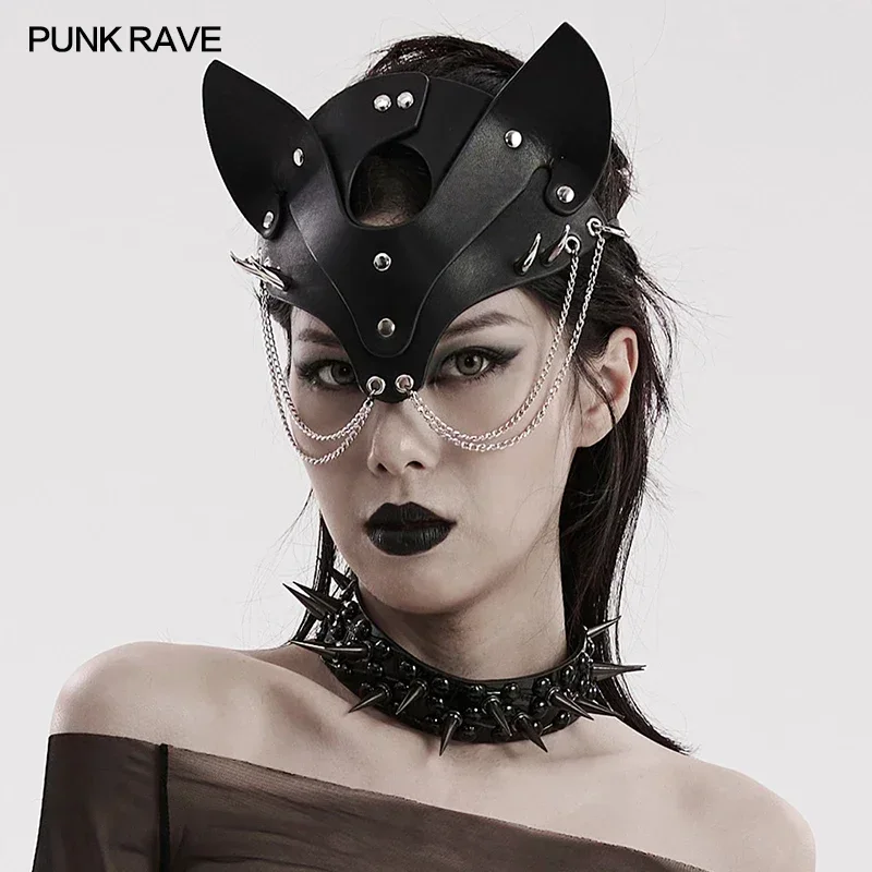 

PUNK RAVE Women's Punk Faux Leather Fox Mask Adjustable Elastic Rope Club Sexy Halloween Accessories Cosplay