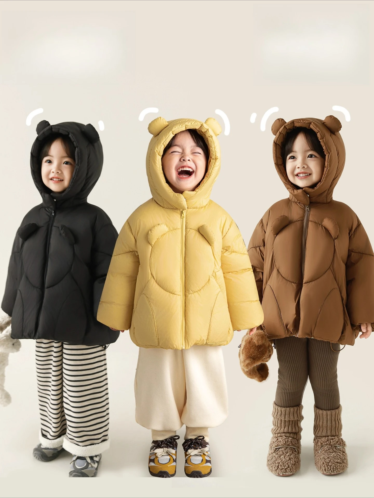 

Зимнее пальто для девочек 2025 Премиум 95, куртка на белом утином пуху с капюшоном и медведем, утолщенная теплая свободная посадка, повседневная ветрозащитная куртка для детей 1-7 лет