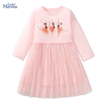 Little Maven Kinderkleding Kinderkleding 2024 Herfst Katoenen Baby Meisjes Cartoon Balletdanser Lange Mouwen Jurken 2-7 jaar