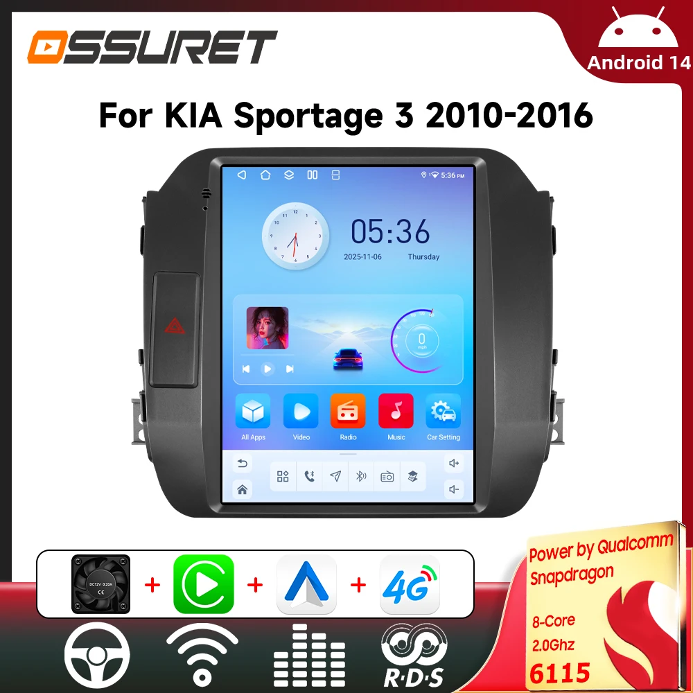 Autoradio Android per KIA Sportage 3 2010-2016 con SWC, Carplay, Stereo Multimediale Auto, Schermo Touch Verticale da 9,7 Pollici