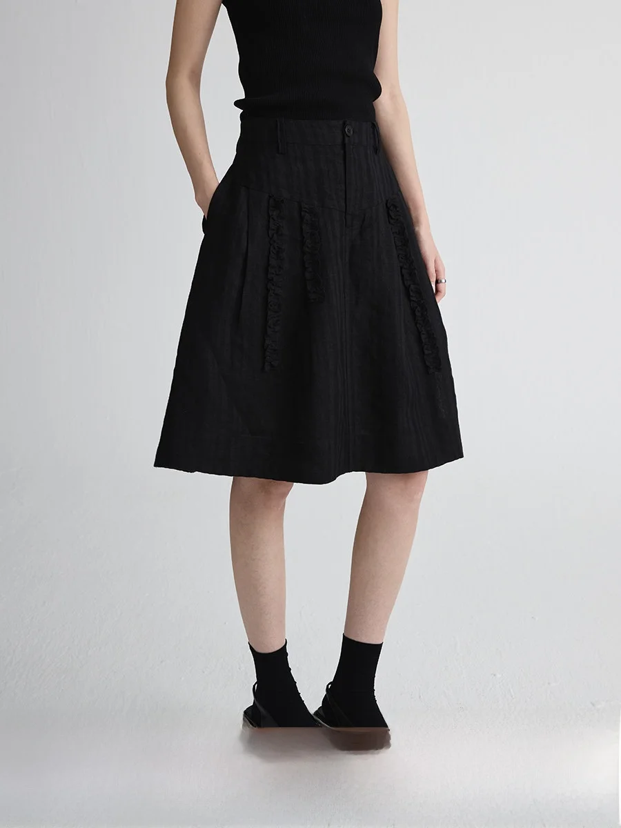 

Асимметричная юбка А-силуэта Bla с эффектом текстурированной ткани и полупрозрачной драпировкой, Caremind Ele, с высокой талией, из смесового льна