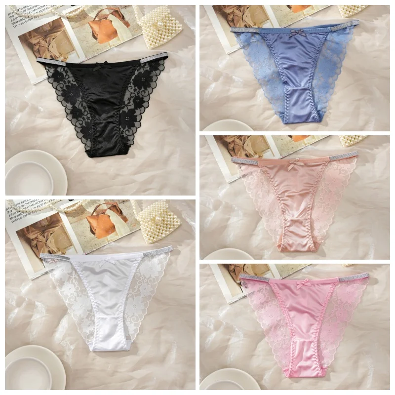 3pcs Solid Lace Women's Briefs Low Waist S-XL