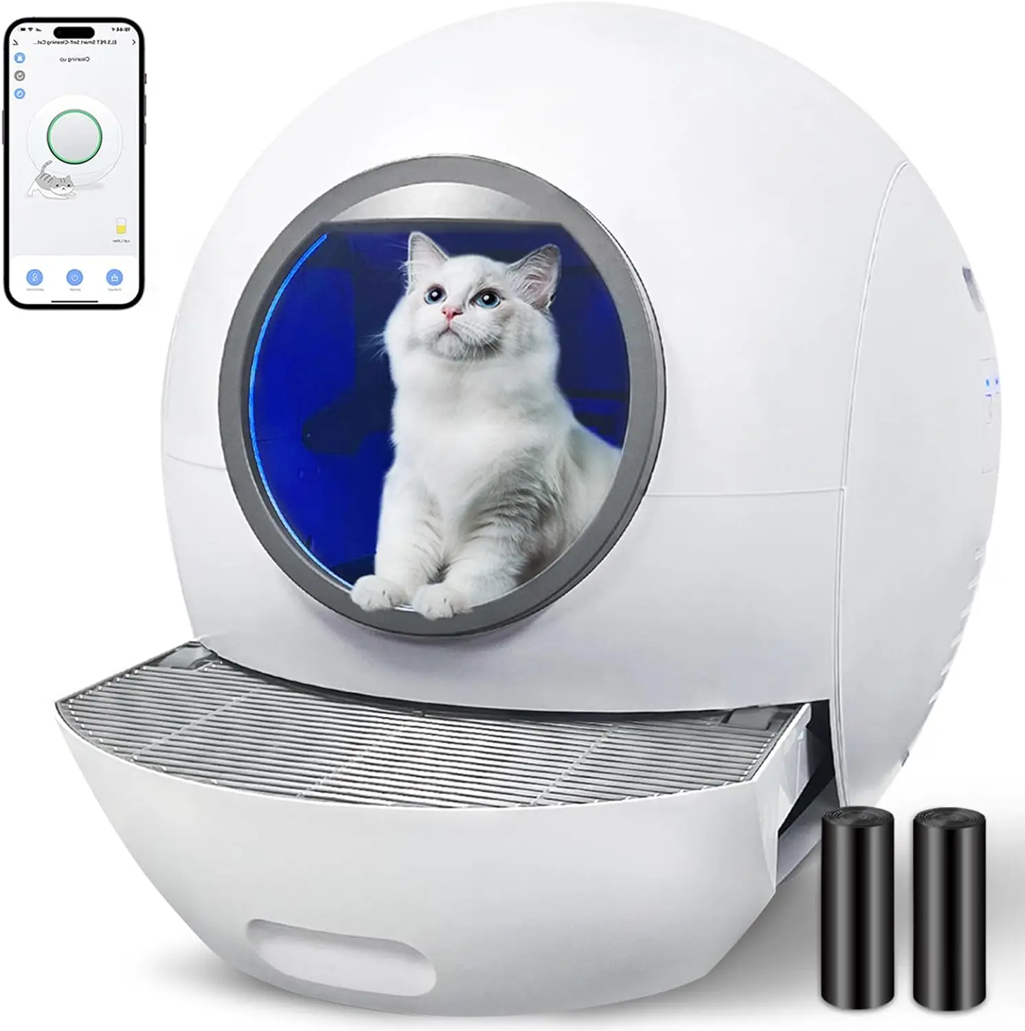 

Self-Cleaning Cat Litter Box, Automatic Cat Litter Box for Multi Cats, 60L Smart Litter Box with Mat, APP Control