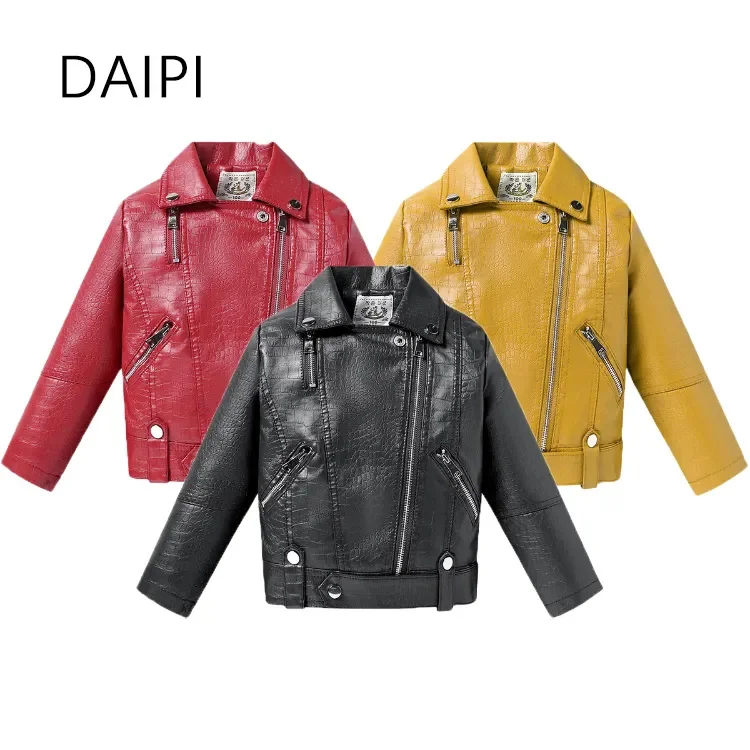 2-7 Year Child Leather Jacket for Girls Zipper Pocket Boy Clothes 2023 Locomotive Kid's Girl Coat Children's Clothing