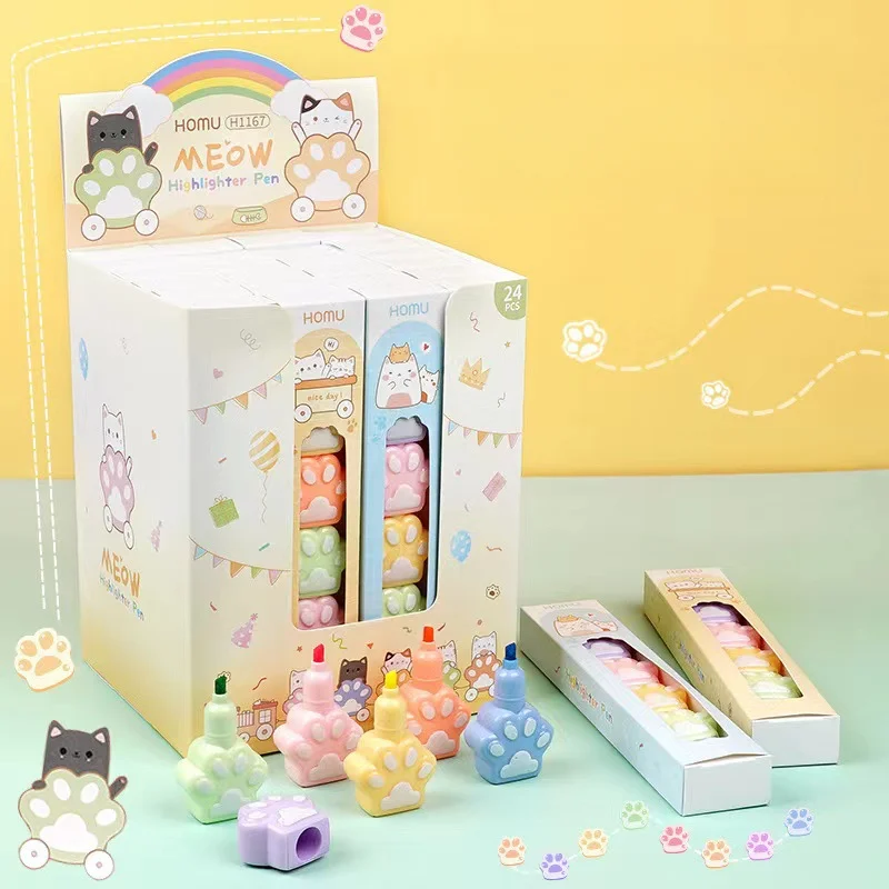 6 قطعة/المجموعة Kawaii القط باو علامات الفن علامات بطانة مجلة Diy بها بنفسك الفن لوازم الرسم الطلاء ماركر لطيف القرطاسية هدية