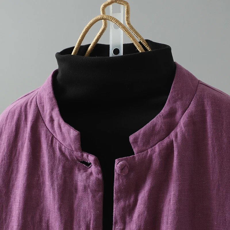 Retro Washed Linen Thickened Cotton Jacket Chinese Style Buttoned Long Coat Winter New Arrival Women's Casual Outerwear