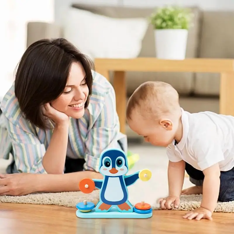 Báscula de equilibrio para niños, juguete de equilibrio de madera, bonito pingüino, juego de equilibrio de matemáticas, juego de equilibrio de matemáticas, juego de clasificación de conteo de tallo