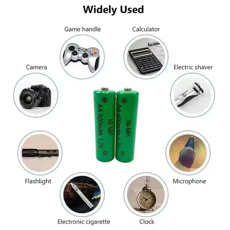 1-10p AA 600mAh 1.2V ni-mh بطارية قابلة للشحن للكاميرا ميكروفون مصباح يدوي التحكم عن بعد مشغل MP3/MP4 ماكينة حلاقة كهربائية #6