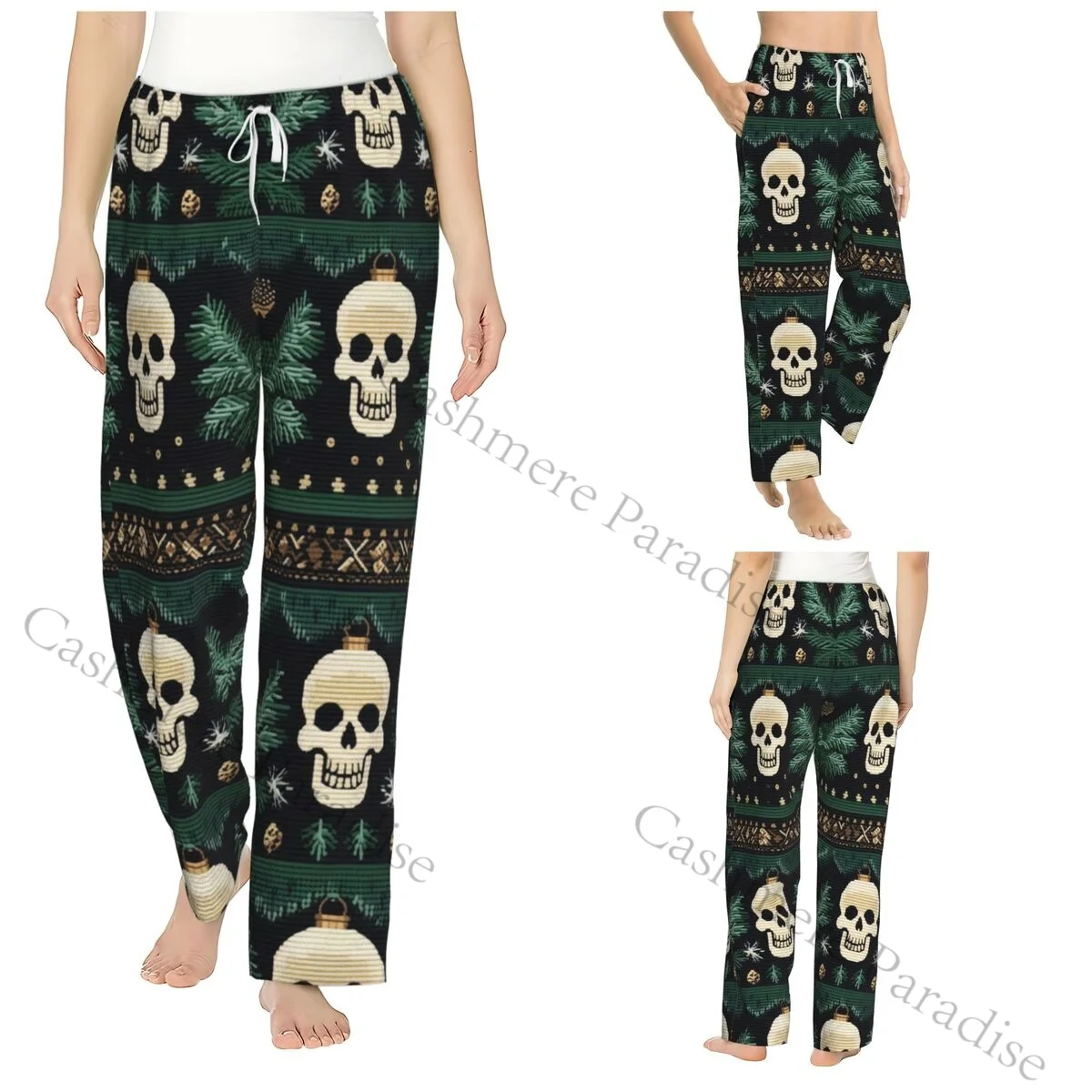 

Skull Flannel Pajama Pants for Women Soft Warm Sleep Pants with Elastic Waistband
