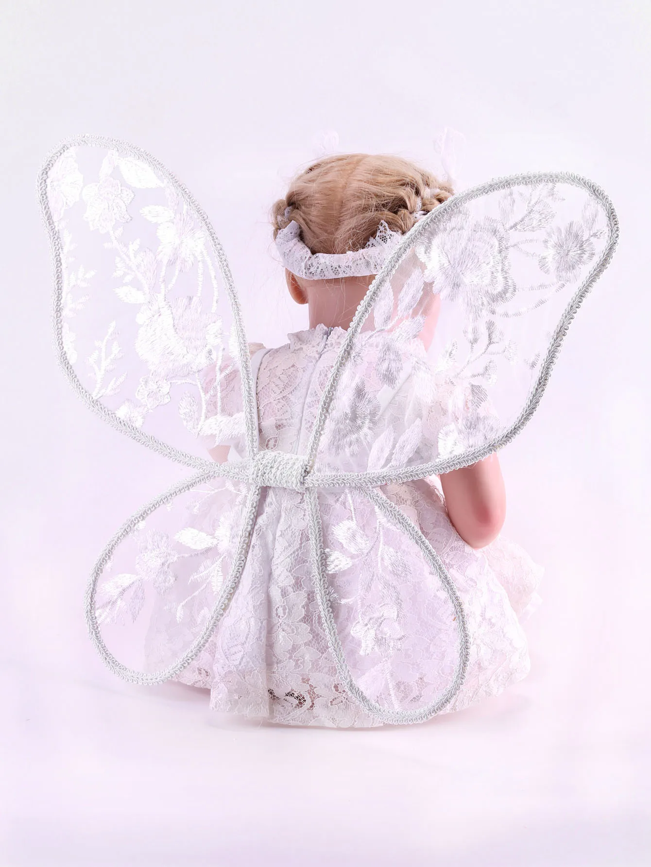 Embroidered white flowers with butterfly wings, lace wings, holiday gifts for babies and children