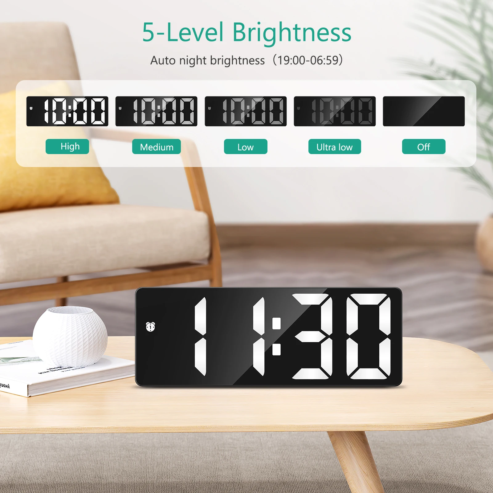 Despertador LED ORIA – Escritorio y mesita de noche con alarma - imagen 3