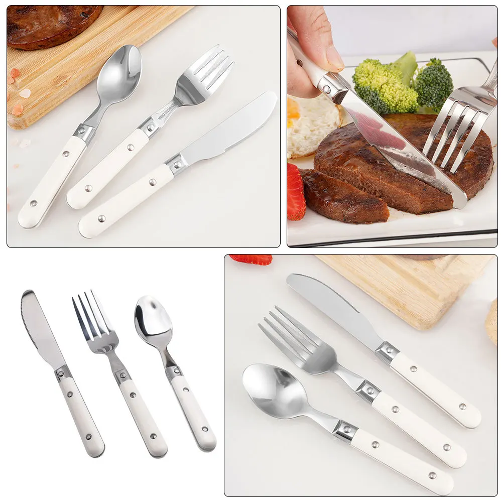 

3pcs Children'S Knife Fork Spoon Set Stainless Steel Kids Cutlery For Western Food Home Party Camping Restaurant Baby Feeding