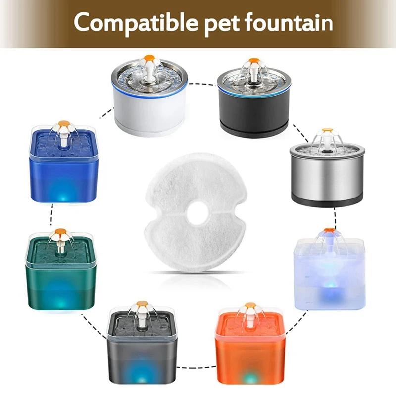 8-Pack Pet Water Fountain Filter, Carbon Cotton Pet Water Fountain Replacement Filter, Notched Filter