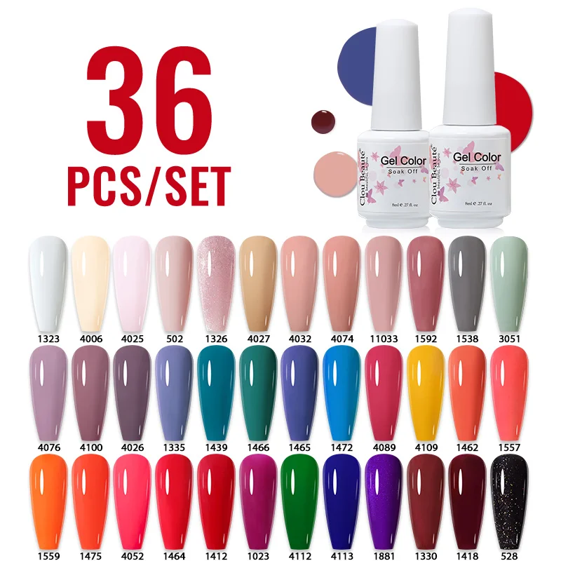 Clou Beaute 36pcs Color UV Gel Polish Summer Winter Series Gel Varnish Semi Permanent Lot Nail Art Gel For Nail Design