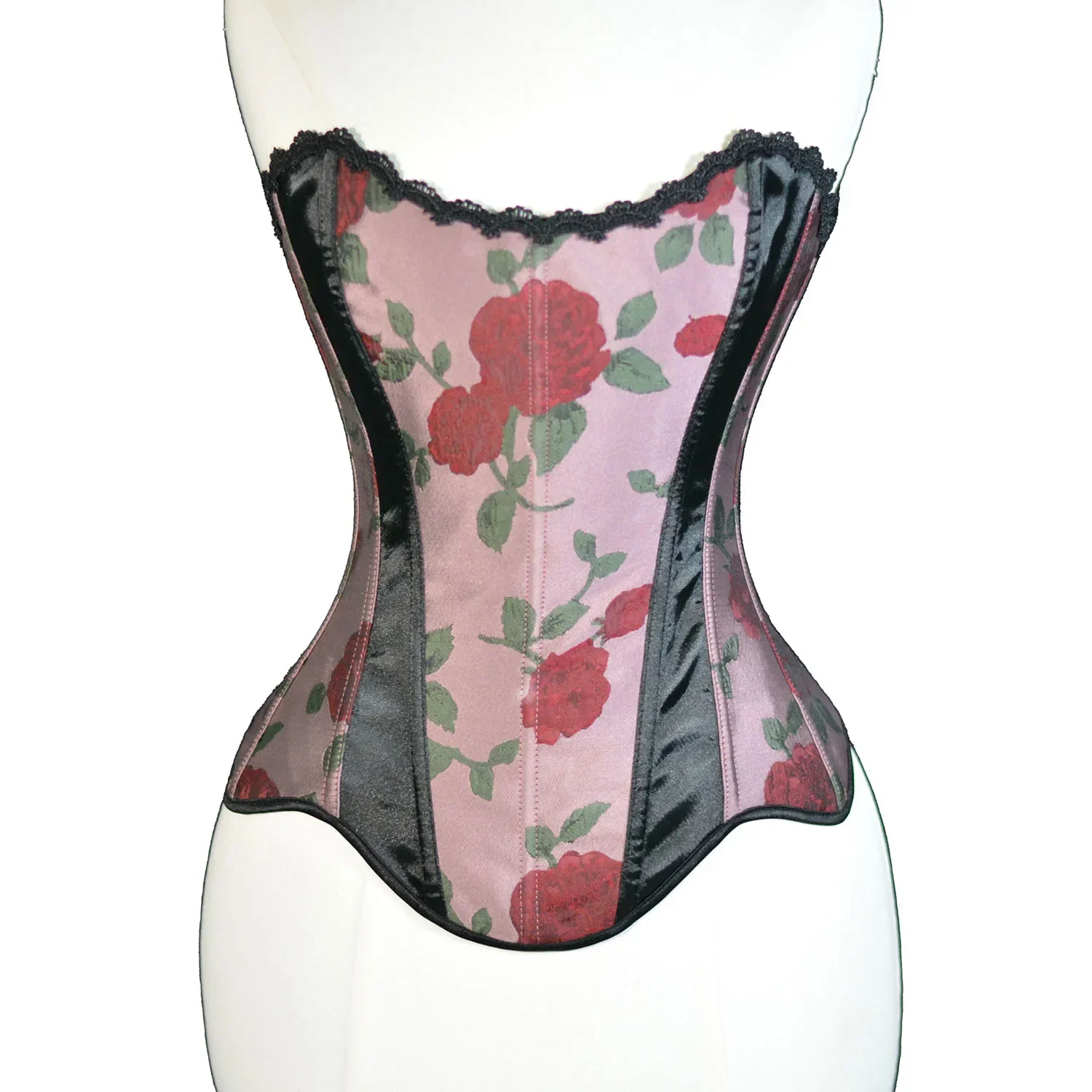 Red Rose Pink Floral Print Corset Tops Women Ladies Overbust Sexy Bustiers Mesh Body Shaper Lingerie Corselet