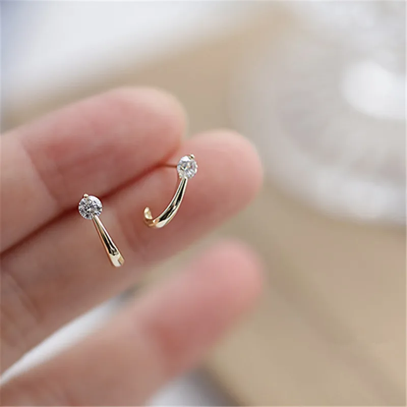 925 Silver Needle Simple Crystal Arc Stud Earrings Women Gold Plating Jewelry Gift Shiny Zircon Stud Earrings Friendship Gift