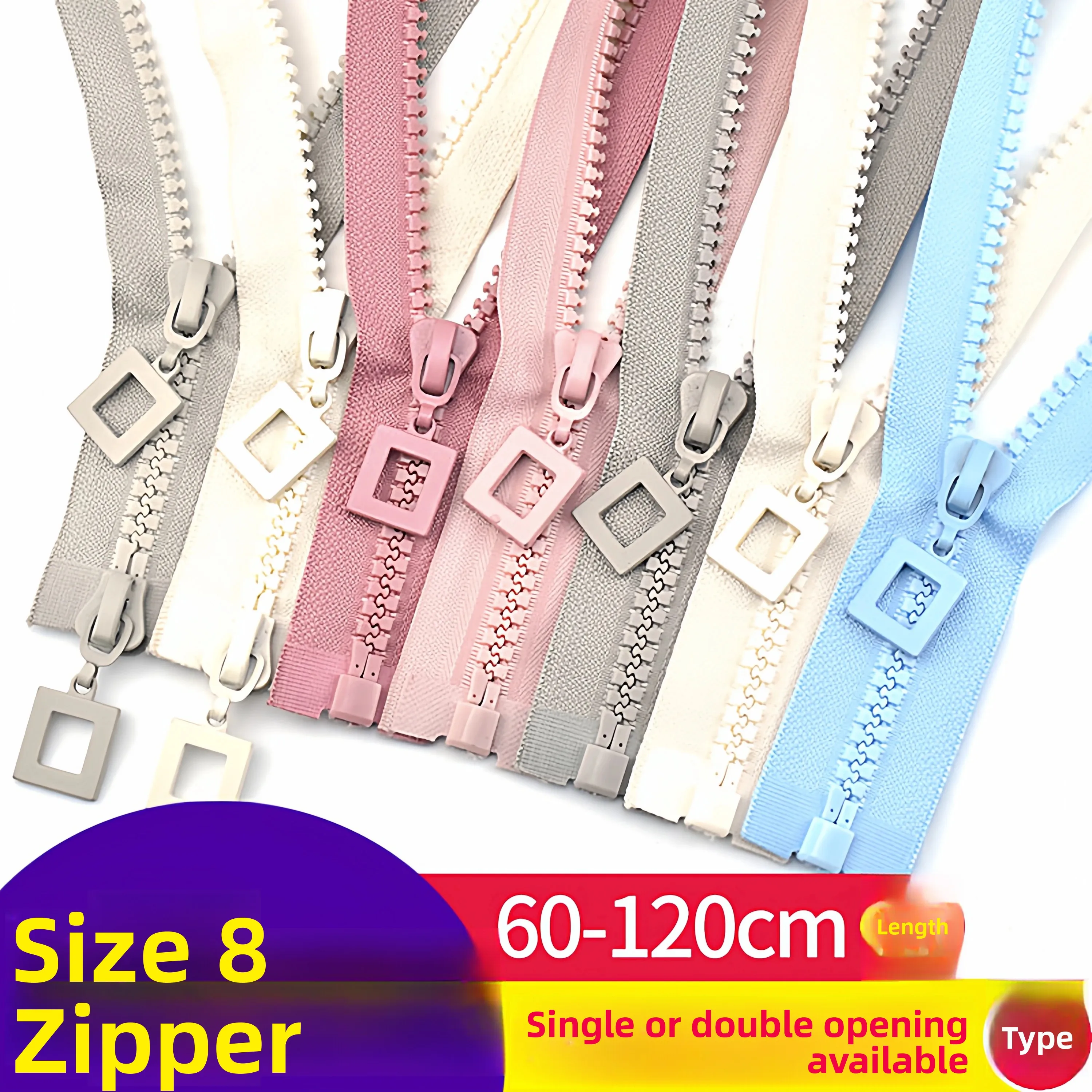 

No.8 Zipper Resin Single Head Double Head Double Opening Jacket down Coat Long Pull Chain Outerwear Large Zipper Accessories